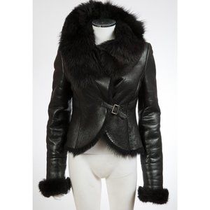 Emporio Armani Black Shearling Leather Fur Jacket